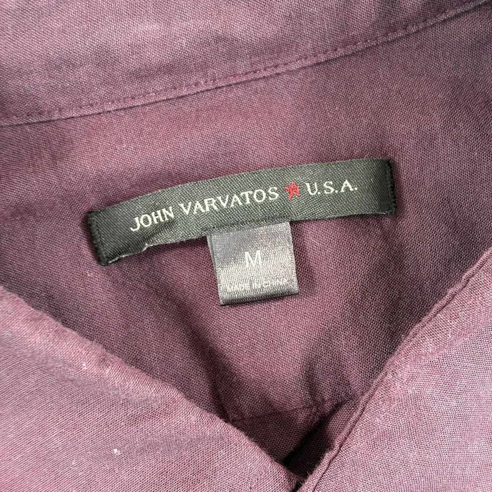 John Varvatos USA Shirt in Plum Men Medium Thin Cotton Pearl Buttons Designer